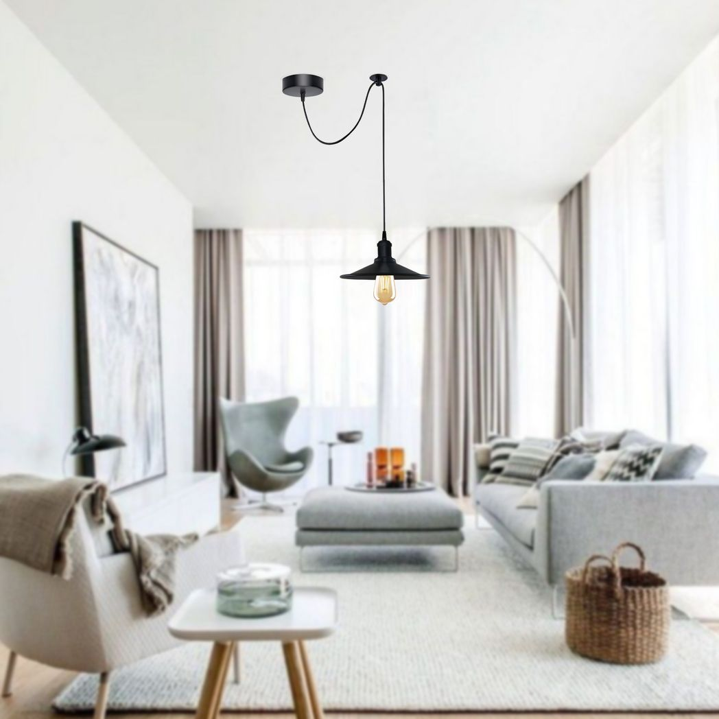 Black Vintage 1 Head Cone shaped shade Ceiling Pendant Light Fitting with Adjustable Cord Hanging Light Fixture - Image 2